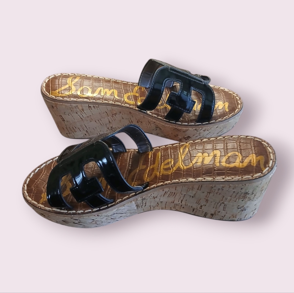 Sam Edelman Black Patent Cork Wedges